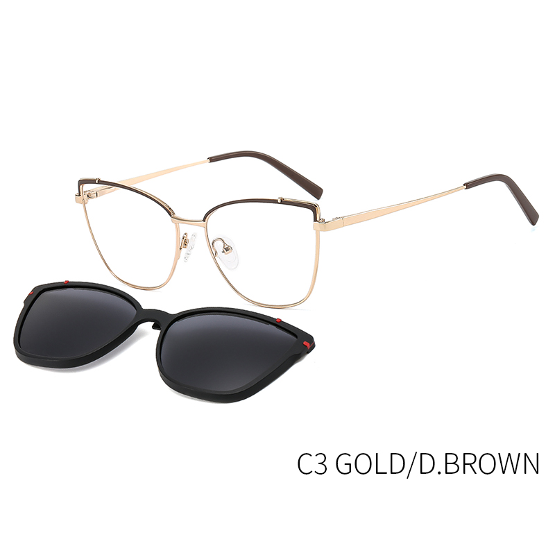 Women Metal Style Magnetic Polarizing Sunglasses Clip Set Cat Eye Spectacle Frame Myopia Eyeglass Fa