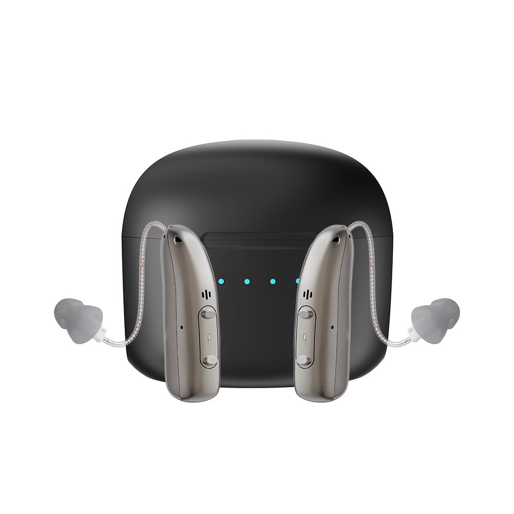 Portable Rechargeable Digital BTE Hearing Aid, Adjustable Volume Mini Sound Amplifier for Elderly Hearing Loss Support