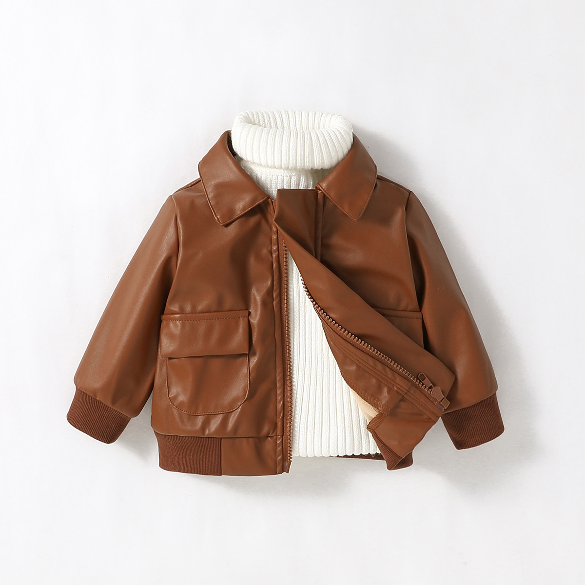 2024 New Baby Boys PU Leather Jacket, 1-3Y Fall Winter Leather Coat with Turn-Down Collar, Zipper, Fashion Outwear 2024 New Baby Boys PU Leather Jacket, 1-3Y Fall Winter Leather Coat with Turn-Down Collar, Zipper, Fashion Outwear