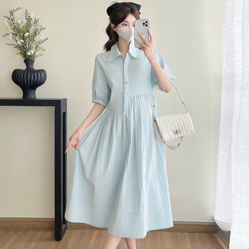 cute korean dress for pregnant Elegant Korean Style Pregnancy Dress, AgeReducing Summer Maternity Dress For Women - As Photo int M