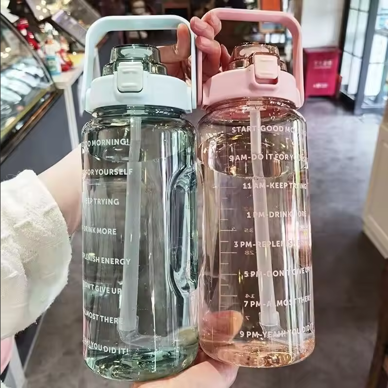 Straw Plastic Water Bottle Large Portable Travel Bottle Sports Fitness Cup  High Value Big Fat Cup Adult Universal