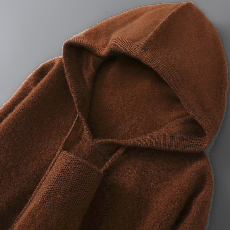 Mens Merino Wool Sweater, Thick Hooded Pullover, Soft Knitwear for Autumn Winter, Casual Comfort Wool Clothing Top