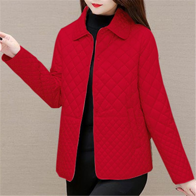 Fashion Plaid Quilted Coat, Women Autumn Winter Jacket, Solid Casual, Thicken Warm Long Sleeve Midi Coat