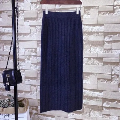 Autumn Winter Knit Dress, Medium Length High Waisted Bodycon Skirt, with Fashion Side Slit, Thickened Yarn