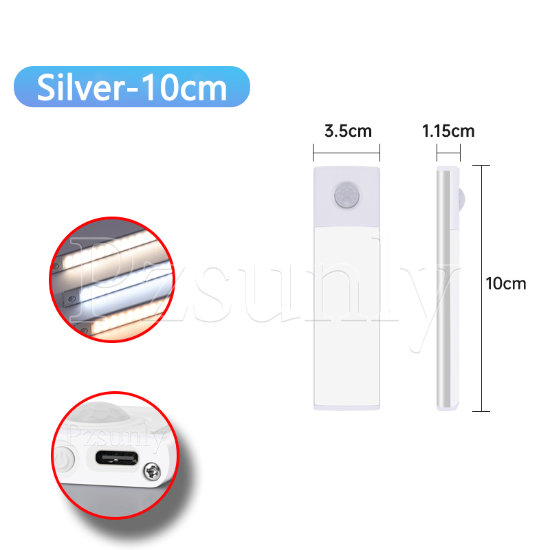 USB Rechargeable LED Bar Light, with Motion Sensor, for Kitchen Cabinet, Wardrobe, and Closet Lighting