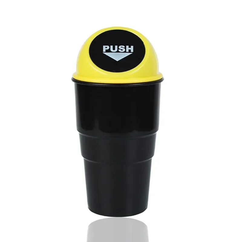 Round Car Trash Can with Lid, Car Garbage Box, Spill Proof Door Organizer with Cup Holder