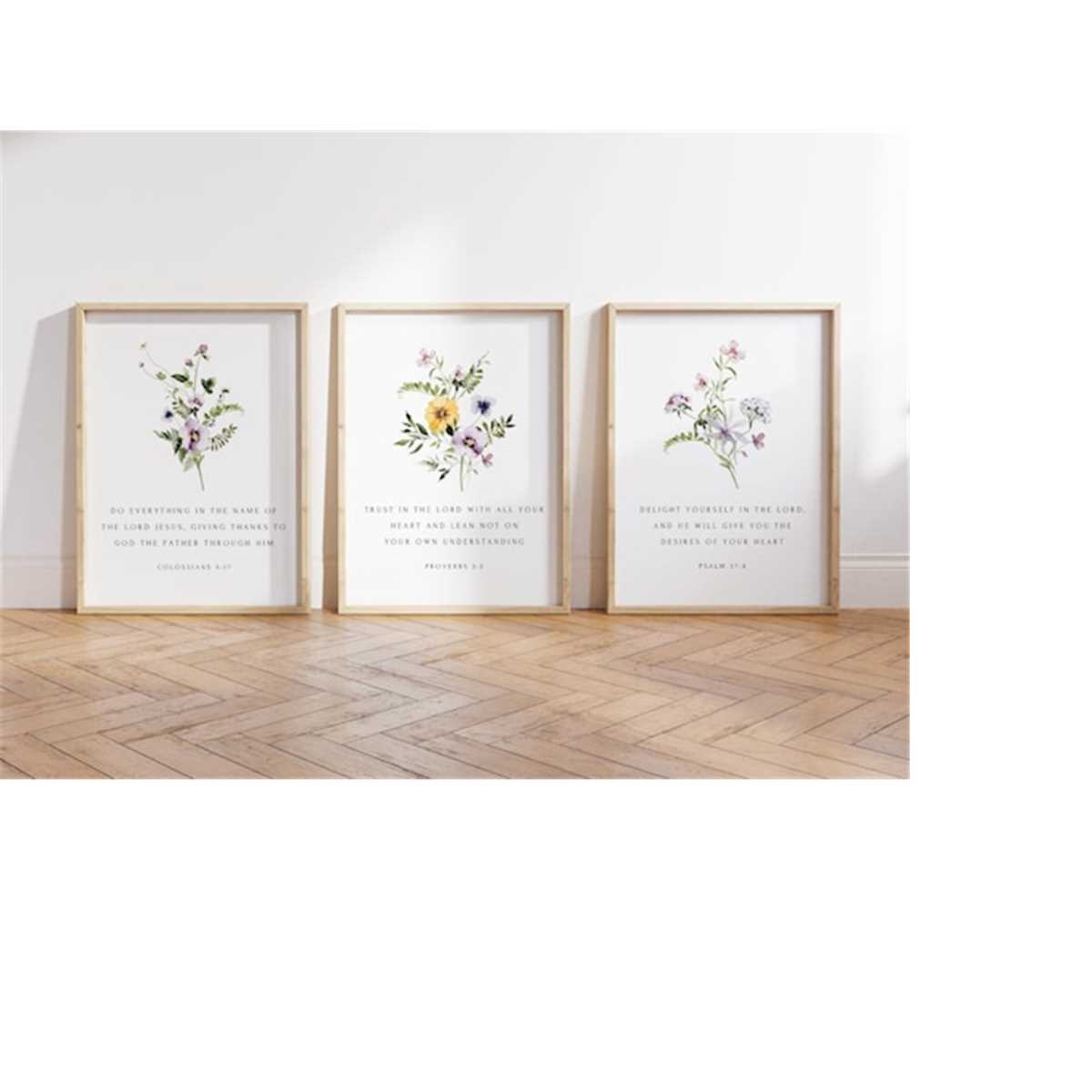 Christian Wall Art Set of 3, Floral Bible Verse Poster Bundl | Inspire ...