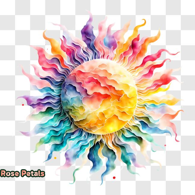 Colorful Sun Art with Watercolor Patterns PNG Design 225 | Inspire Uplift
