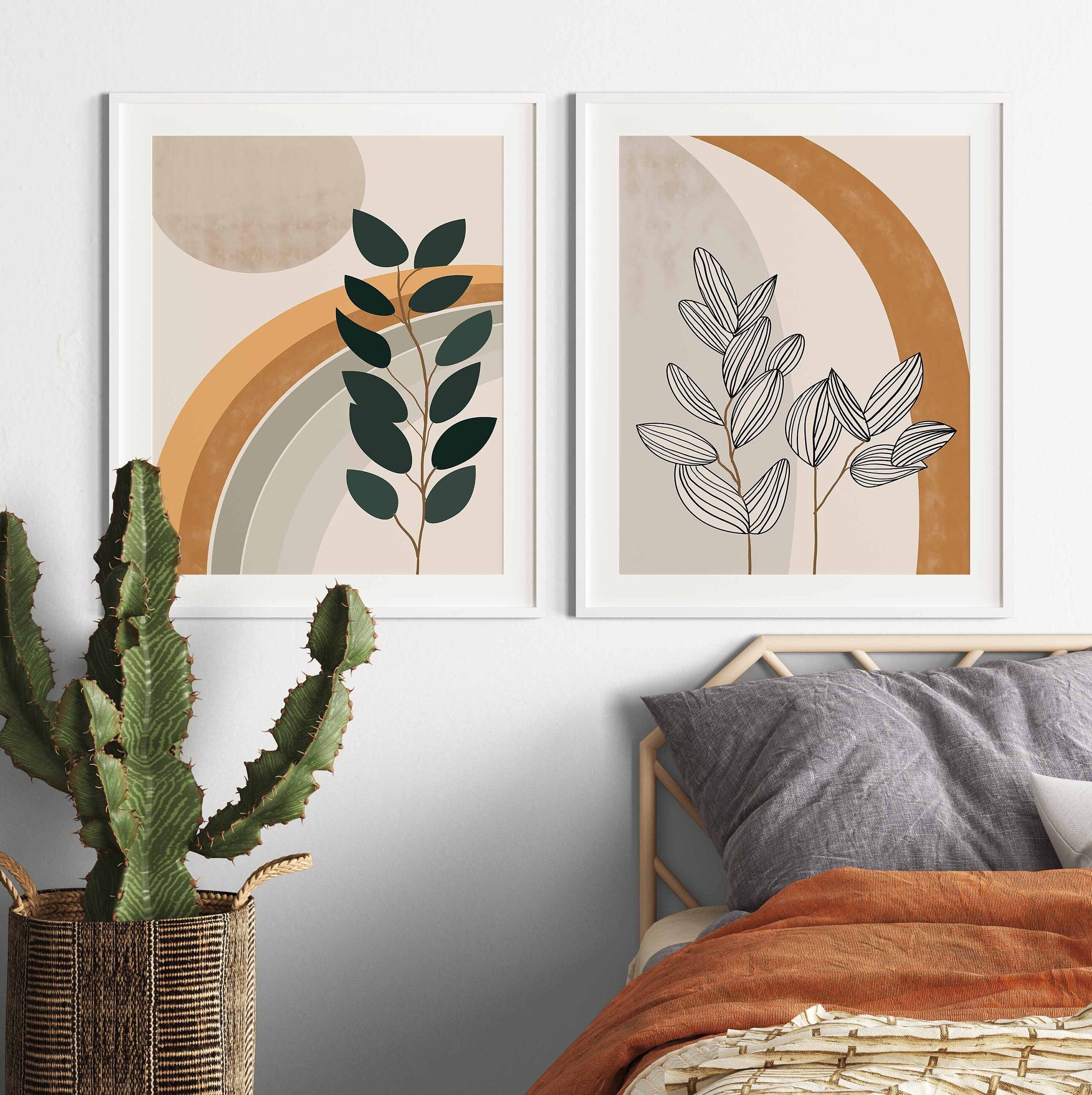 Botanical Boho Wall Art Minimal Botanical Prints Set of 2 Mo | Inspire ...