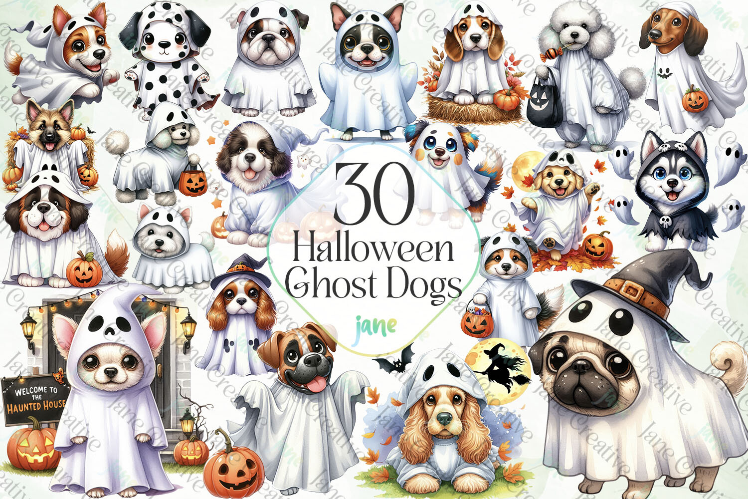 Halloween Ghost Dogs Sublimation PNG Bundle, Halloween Desig | Inspire ...