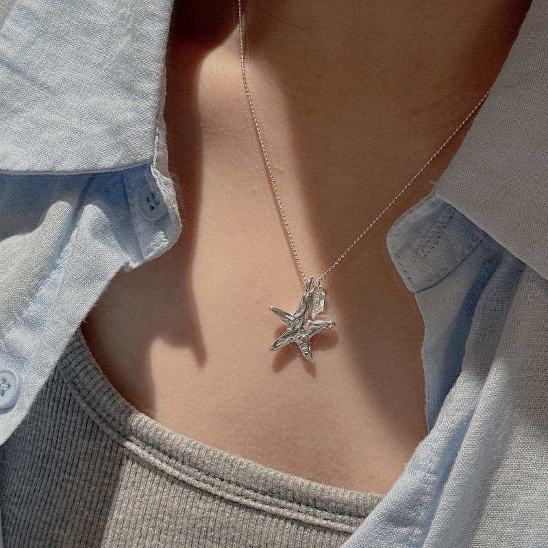 Minimalist Starfish Shape Sterling Silver Necklace Fashion Chain Necklace for Women Birthday Gift