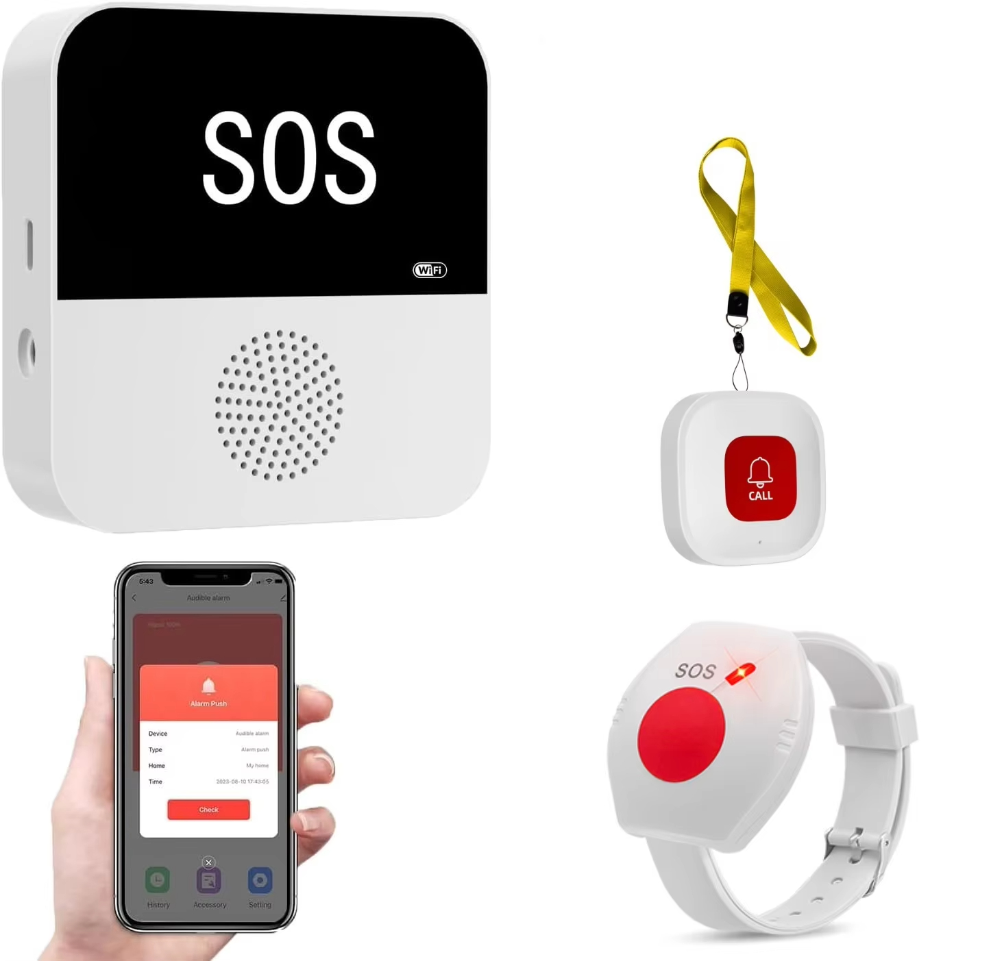 Smart Wireless WiFi SOS Emergency Alert System for Elderly Seniors Disabled Patients Caregiver Call Button