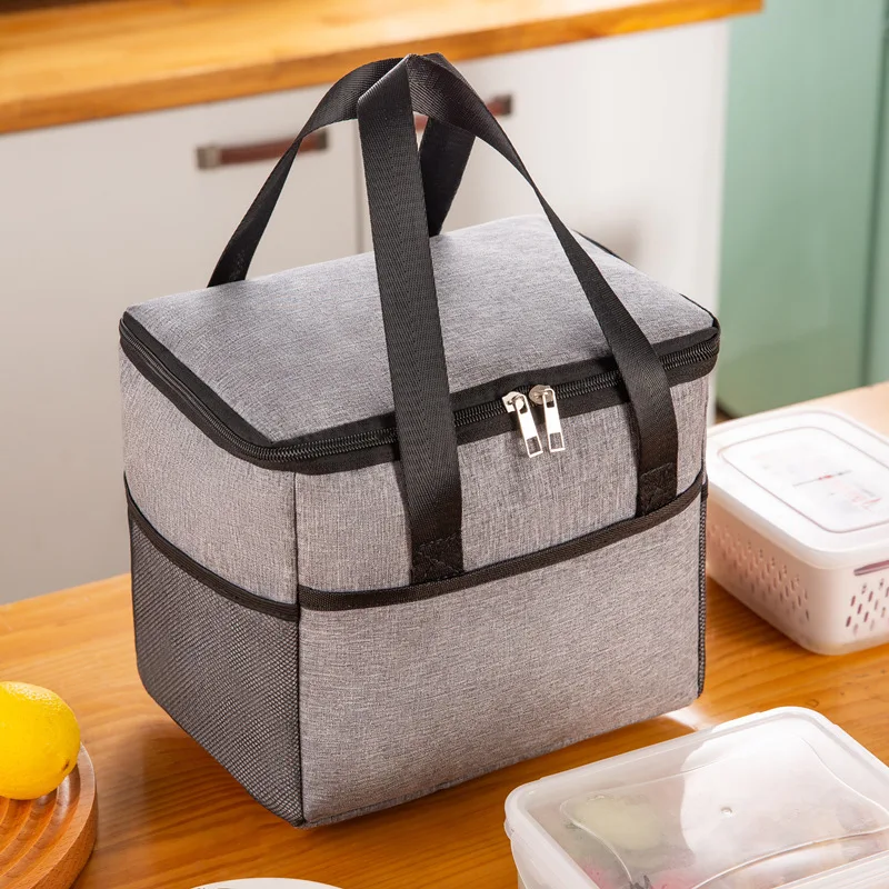 Thermal Insulated Picnic Bag Waterproof Oxford Cloth Large Capacity Lunch Food Storage Tote with Outside Pocket