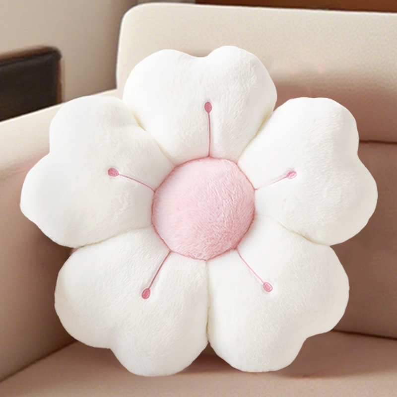 Soft Plush Daisy Flower Pillow, Cozy Decorative Cushion for Bed and Sofa, White Pink Floral Design for Home Decor