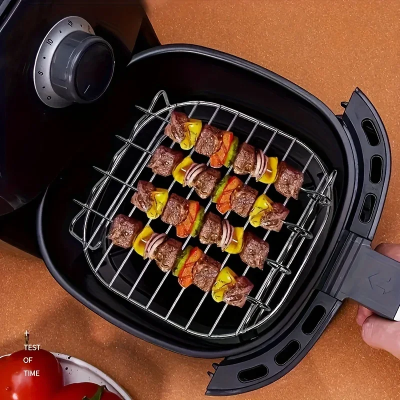 Air Fryer Square Grill Set with Barbecue Skewers & Cooking Rack – Stainless Steel Air Fryer Accessories for Easy Grill