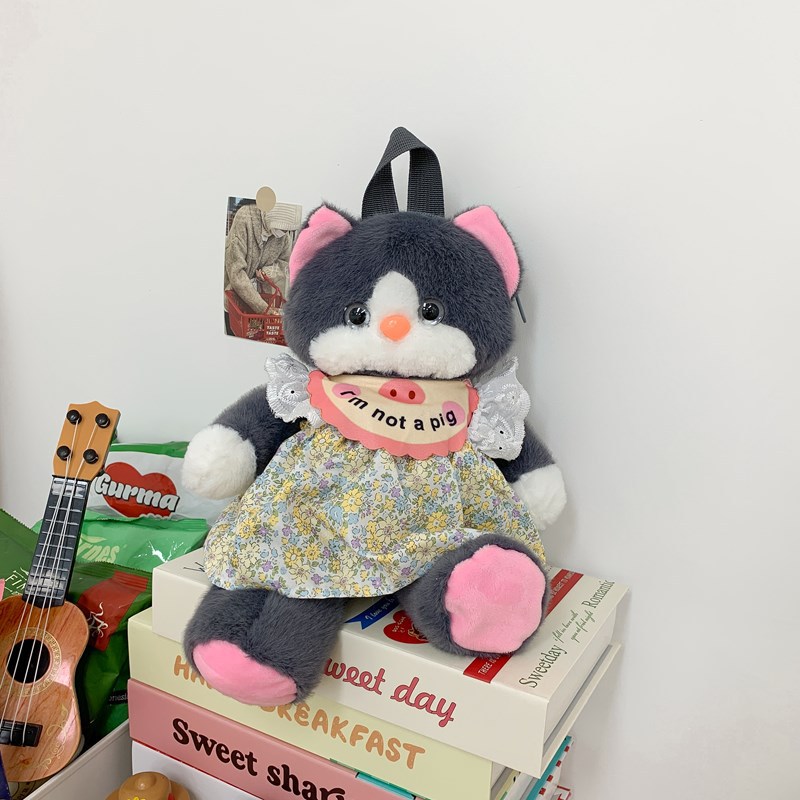 Cat Plush Backpack Black Cat Plushie Toy Doll Shoulder Bag