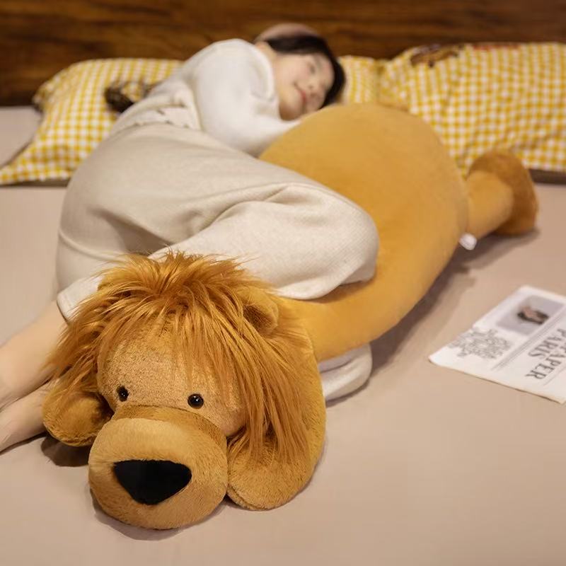 Lion Plush Toy Long Sleep Pillow Cute & Soft Stuffed Lion Fluffy Doll Sofa Cushion for Nap, Birthday Gift
