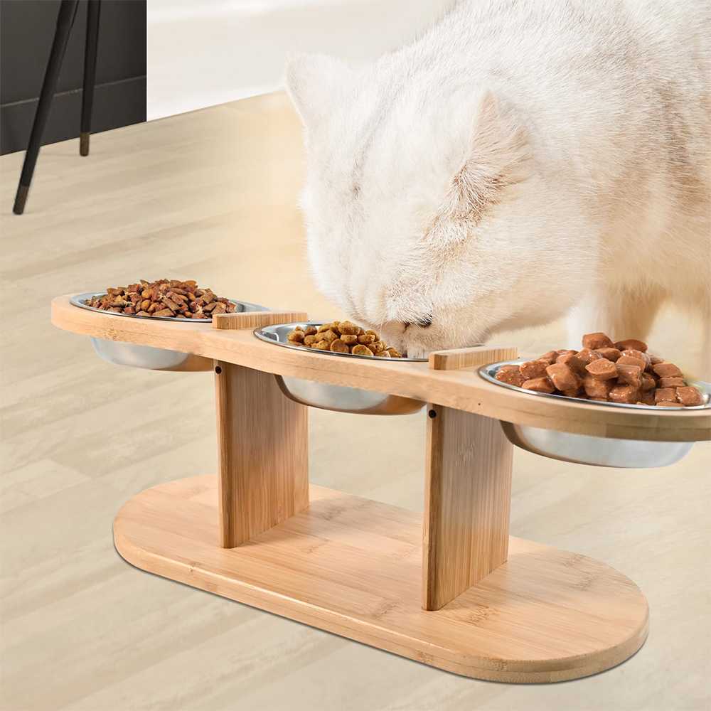 Cat Food Riser Raised Cat Feeder with Stainless Steel Bowls | Inspire Uplift