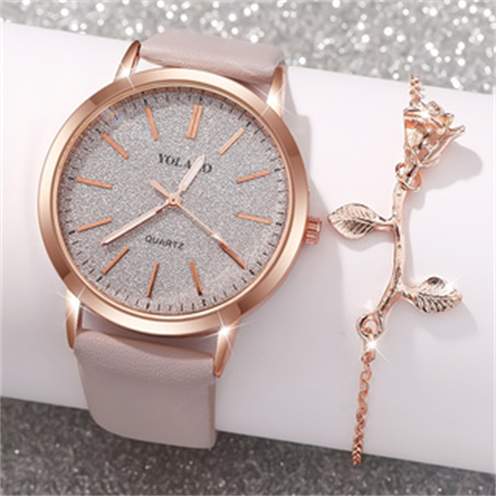 Elegant Women's Rose Flower Bracelet Watch Shiny PU Leather Analog Quartz Timepiece