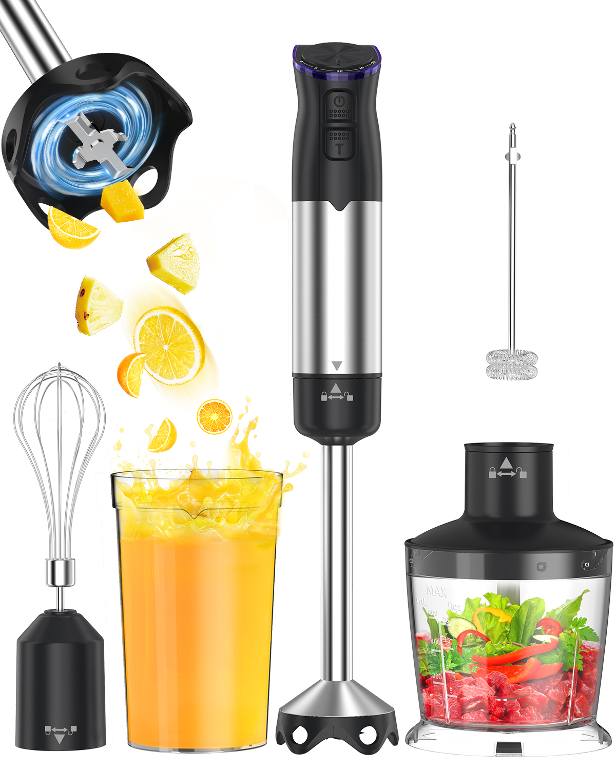 Immersion Handheld Blender Kitchen Mixer for Smoothies, Soups, and Baby Food