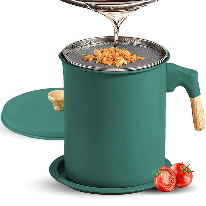 Bacon Grease Container with Strainer Stainless Steel Oil Filter Pot for Cooking Oil Storage