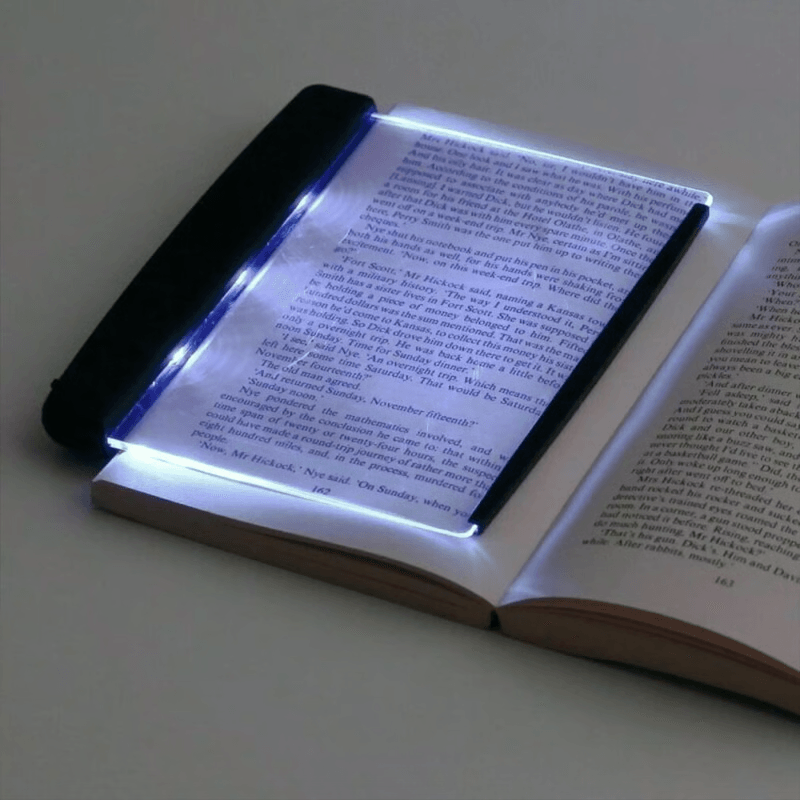 Flat Panel LED Book Light for Page-Focused Night Reading Without Room Glare