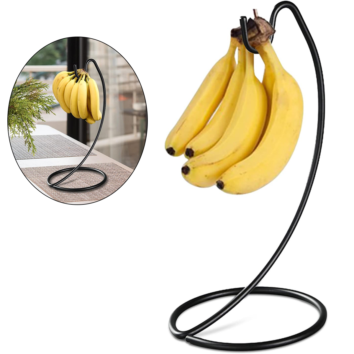 Steel Banana Holder Modern Fruit Hanger Rack with Hooks for Kitchen Countertop.