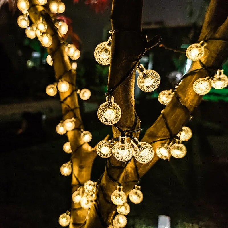 Solar Crystal Ball Fairy String Lights, Waterproof Outdoor Garden Decoration