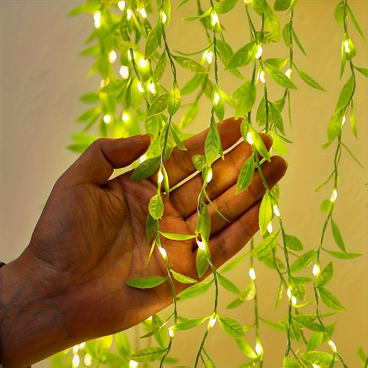 Willow Leaf Curtain String Lights Battery-Powered Decorative Lamp