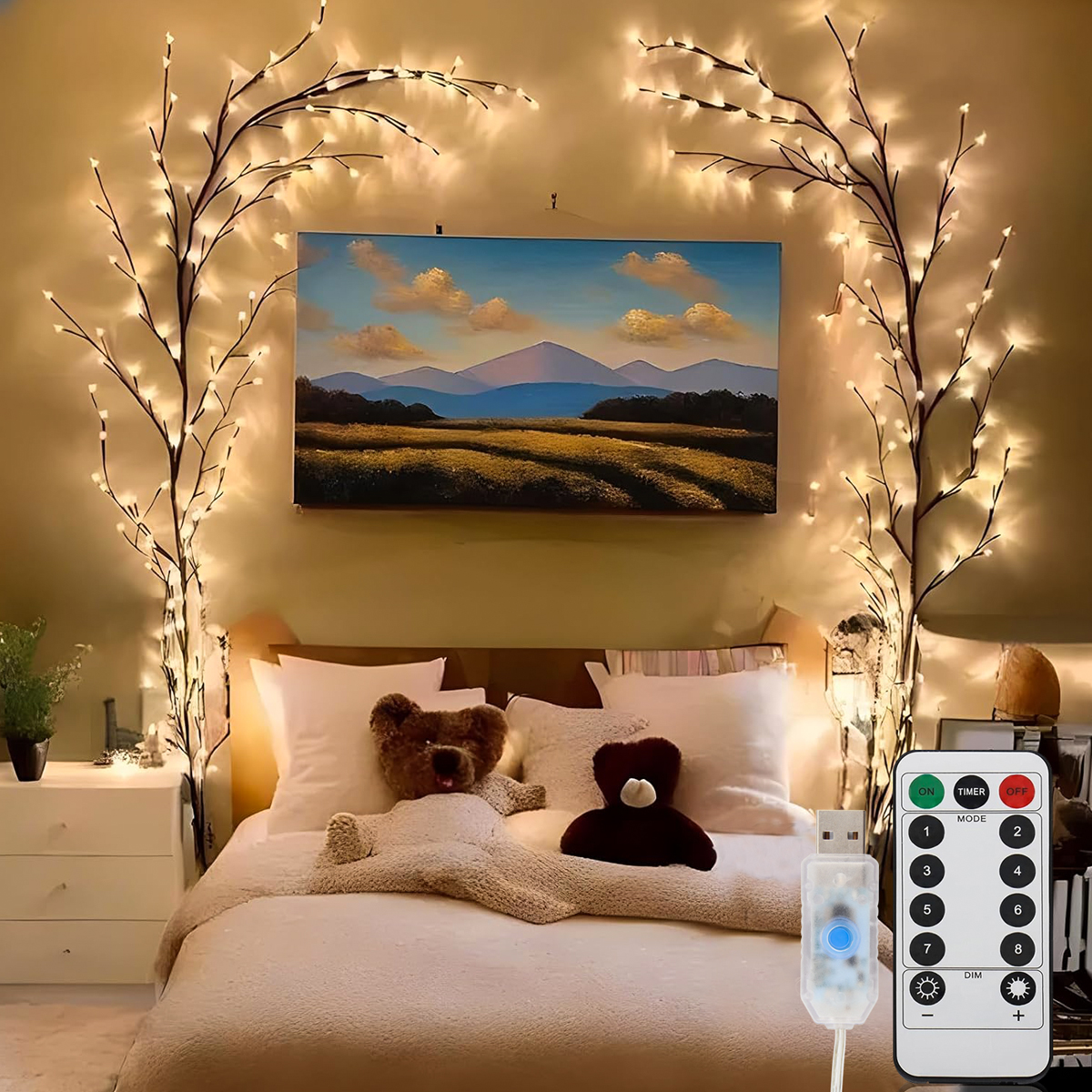 Bendable Willow Vine LED String Lights Modes Rattan Tree Decorative Night Light for Indoor & Outdoor