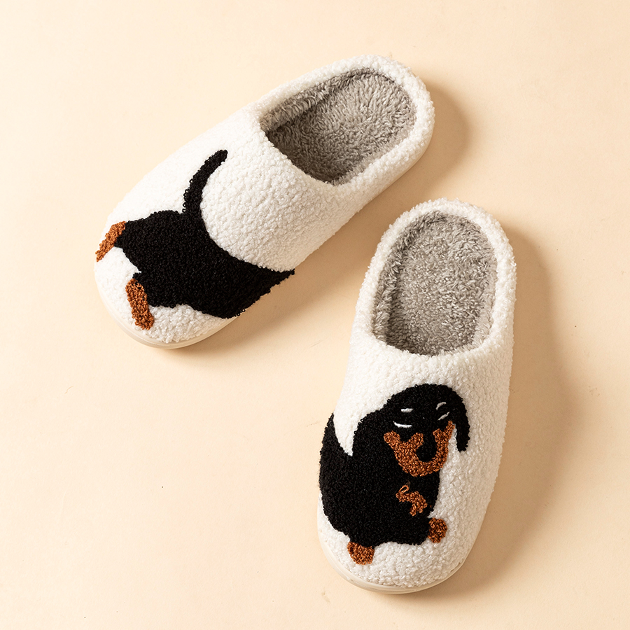 Cartoon Dachshund Dog Slippers for Women Cozy, Warm, and Lightweight Indoor Winter Slippers