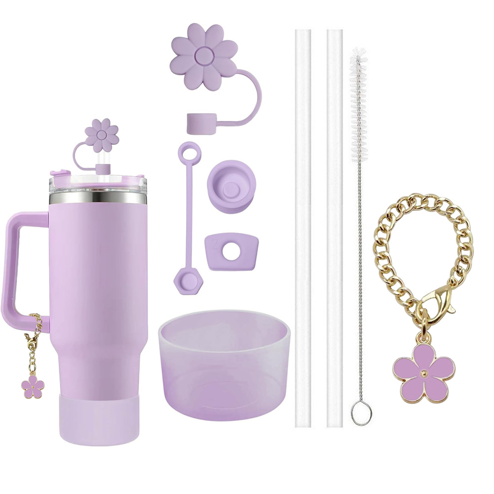 Stanley Cup Accessories Set Spill-Proof Stoppers, Straws, Brushes & Flower Charm for Customization