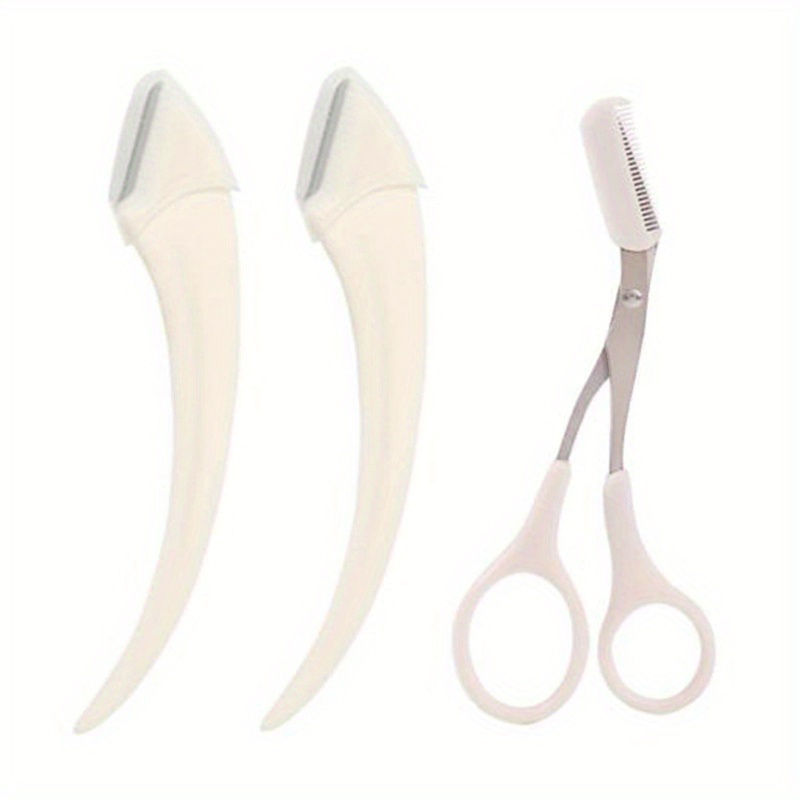 Eyebrow Trimmer Set for Beginners Curved Razor & Scissors with Comb for Precision Shaping