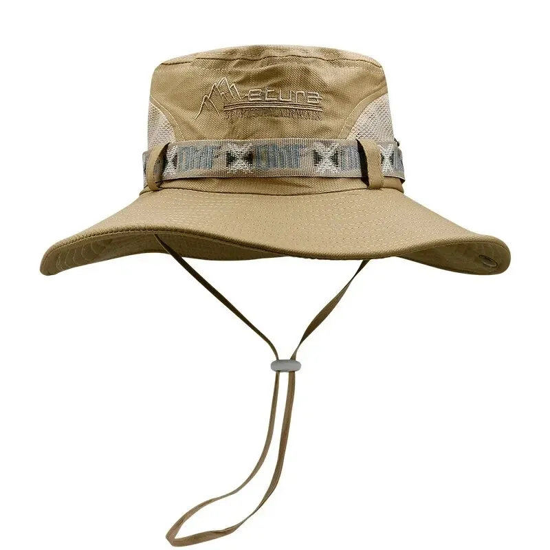 Summer Mens Bucket Hat for Outdoor UV Protection Wide Brim Panama Safari Hat for Hiking, Fishing, and Beach