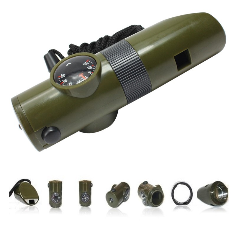 Tactical Survival Whistle with Compass, Thermometer, Magnifier, Mirror & Torch for Outdoor Adventures