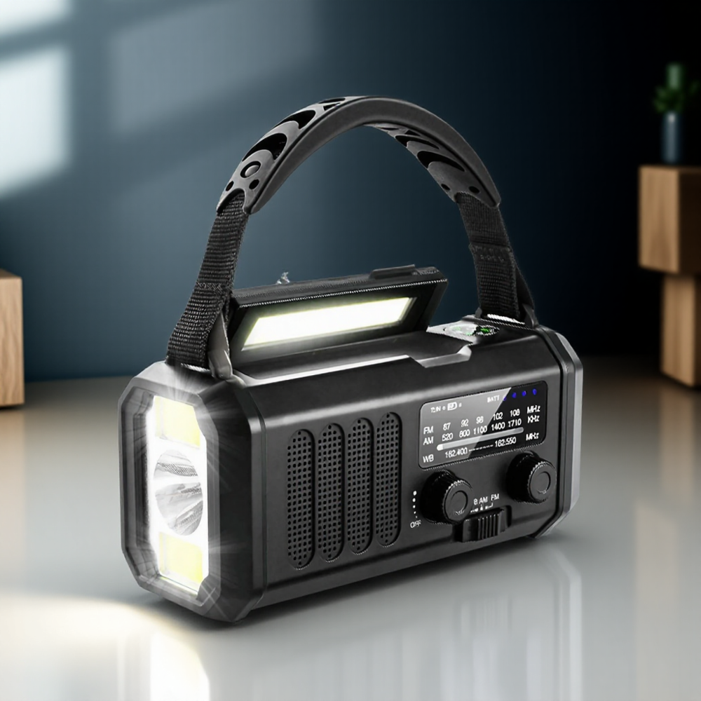 Emergency Solar Crank Radio with USB C Charger, Flashlight, SOS Alarm & Compass for Outdoor Adventures