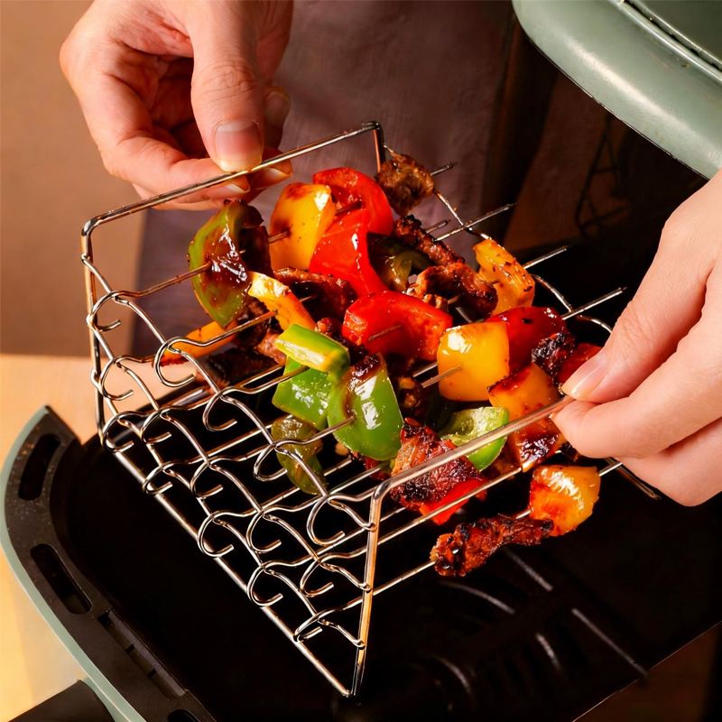 Stainless Steel Air Fryer Skewer Rack Vertical Grill Rack for Kebabs and Meal Prep