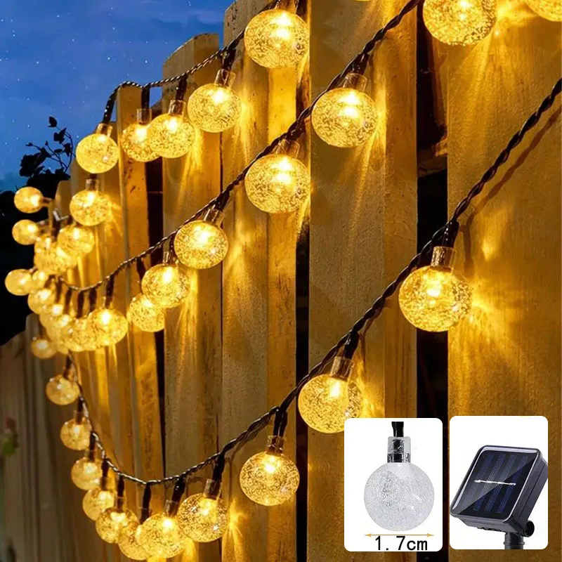 Solar String Lights LED Crystal Globe Outdoor Waterproof with Lighting Modes Perfect for Garden.
