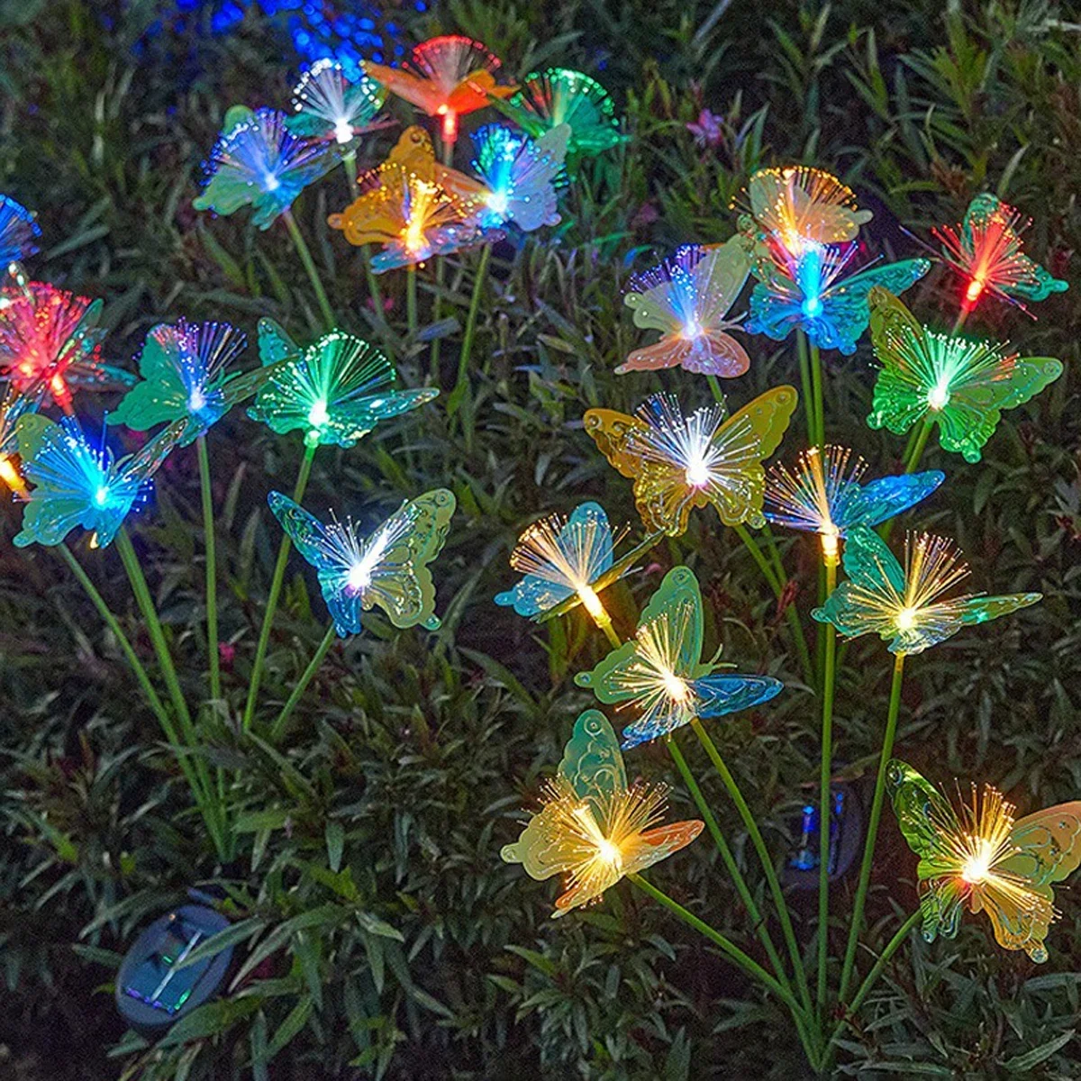 Solar Powered Butterfly Fiber Optic Lights LED Waterproof Outdoor Garden Decor for Lawn, Yard, and Landscape