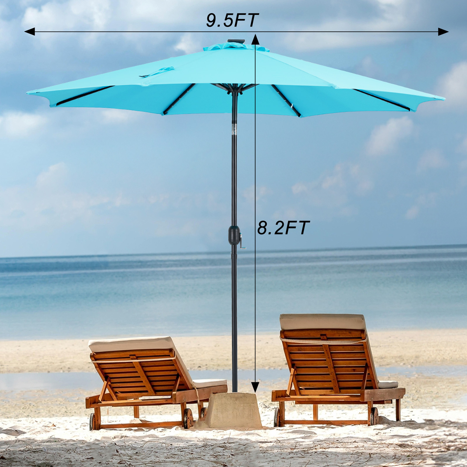 Solar Patio Umbrella with LED Lights UV-Resistant Outdoor Table Umbrella with Tilt & Crank for Backyard & Garden