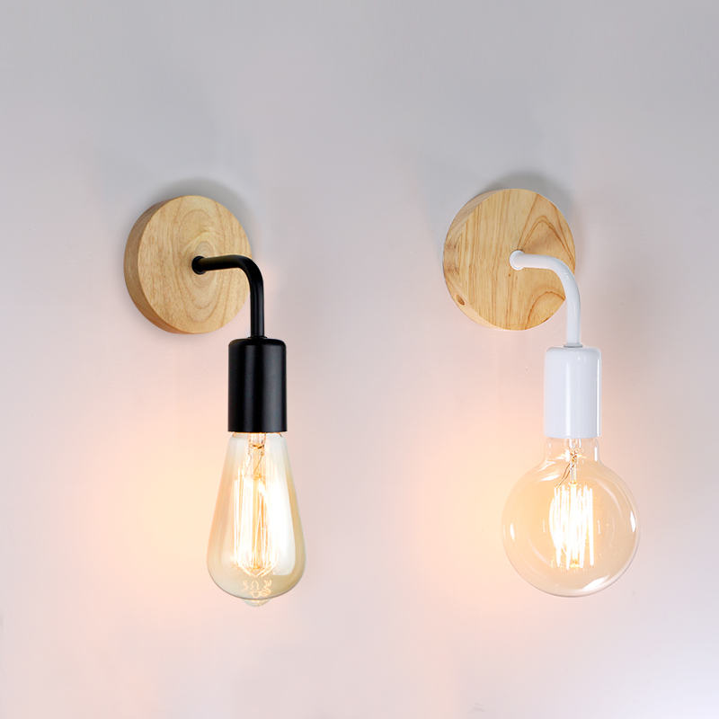 Vintage Wood Wall Sconce E27 Industrial Wall Light for Bedroom Decor
