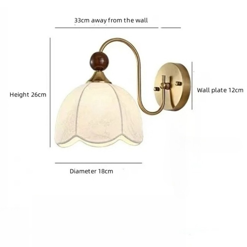 Middle Ancient Southern Style Wall Lamp Vintage Fabric Walnut Wood Grain Bedside Reading Light