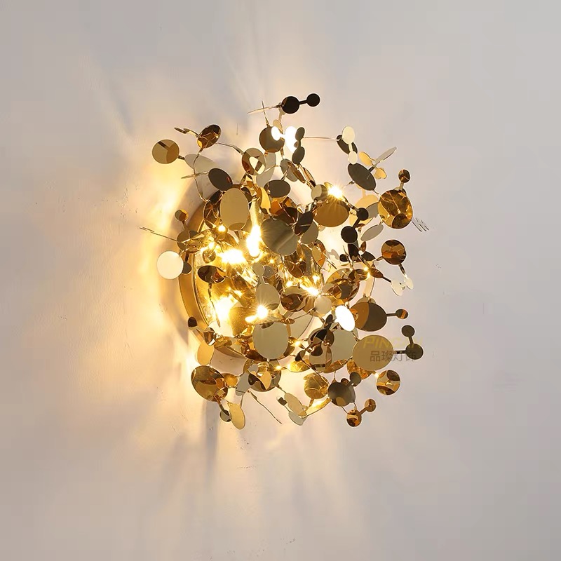 Luxury Stainless Steel Leaf Wall Lamp Modern Wall Sconce for Living Room & Bedroom