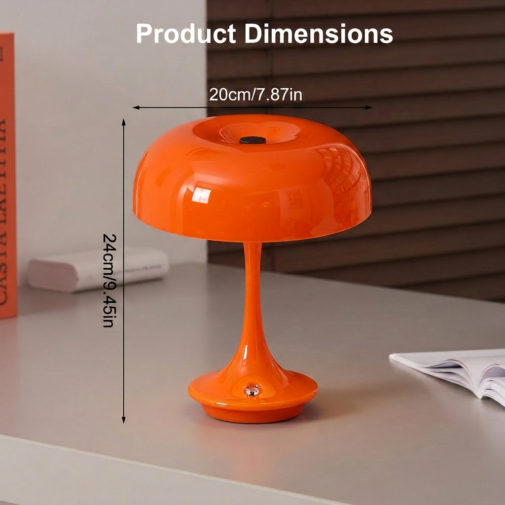 Mushroom Table Lamp Cordless Rechargeable LED Night Light with Touch Control and Color Dimming