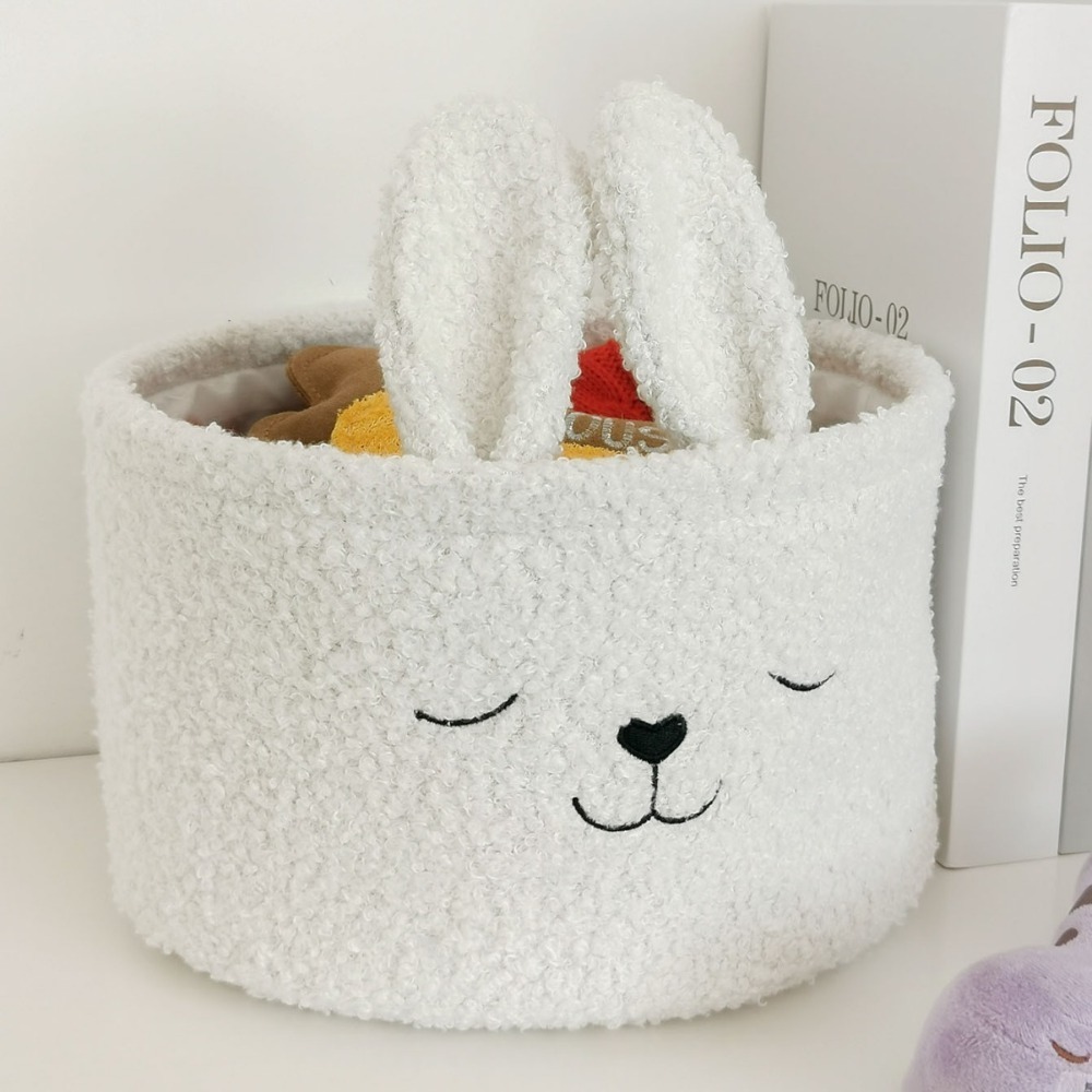 Rabbit Ear Plush Storage Basket Cute Toy Organizer for Nursery and Home