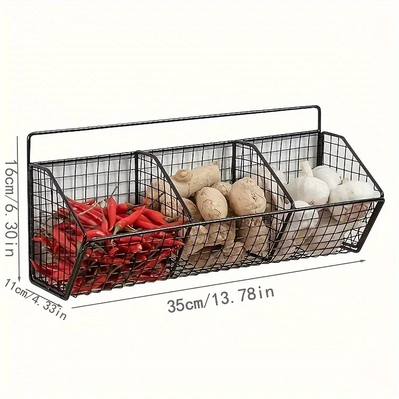 Wall Mounted Kitchen Organizer Metal Wire Storage Basket for Spices and Vegetables