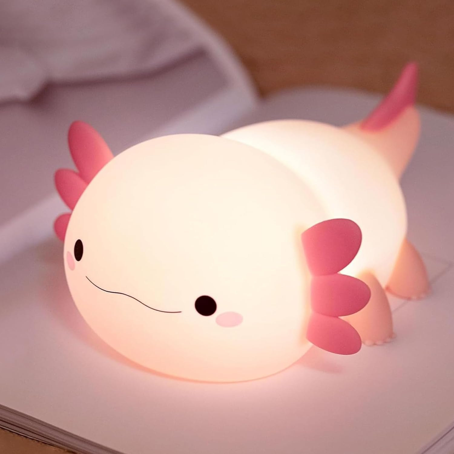 Cute Purple Axolotl Night Light for Kids Soft Silicone LED Bedside Lamp