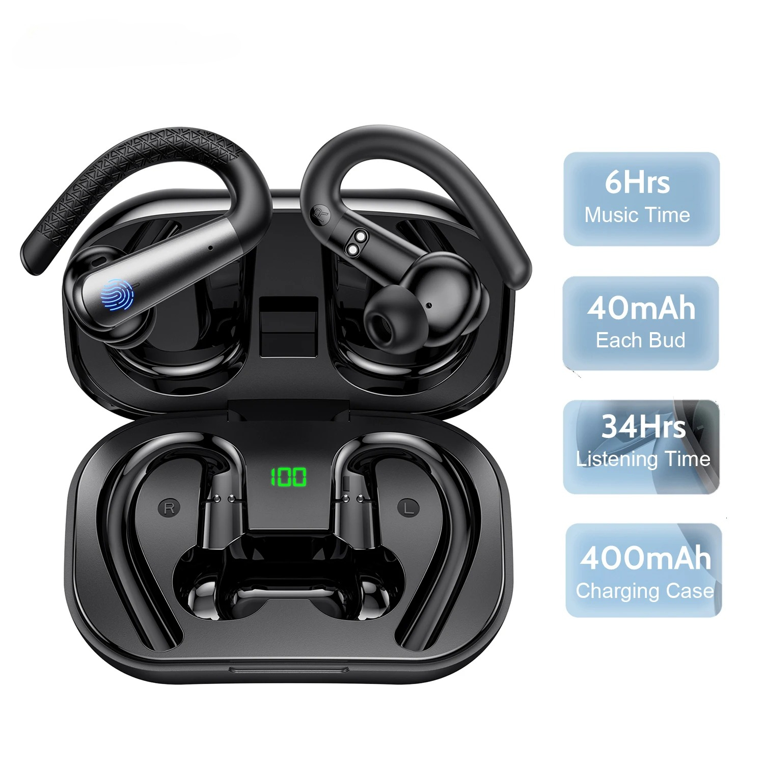 Wireless Earbuds Bluetooth Headset with 40H Playtime Waterproof Sport Earphones