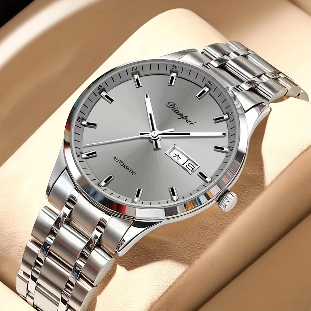 Luxury Mens Automatic Mechanical Watch Stainless Steel Calendar Waterproof Night Light Watch