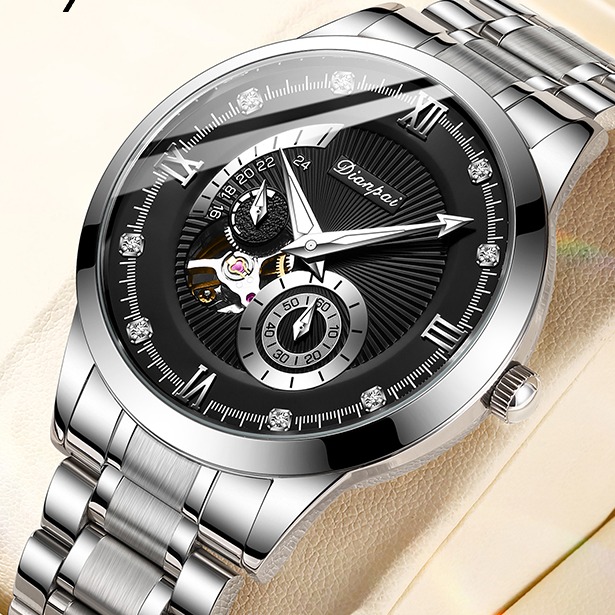 Black Warrior Automatic Mechanical Watch for Men Hollow Stainless Steel Waterproof Luxury Timepiece